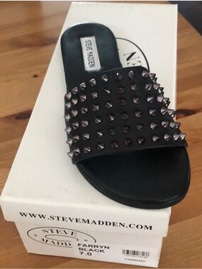 Steve Madden Black Spike-Stud Slide Sandals